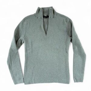 Jeanne Pierre dusty sage green ribbed mock neck luxe cotton sweater